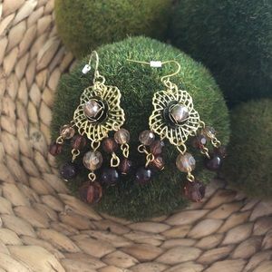 Boho Gold and Amber colored dangle earrings.